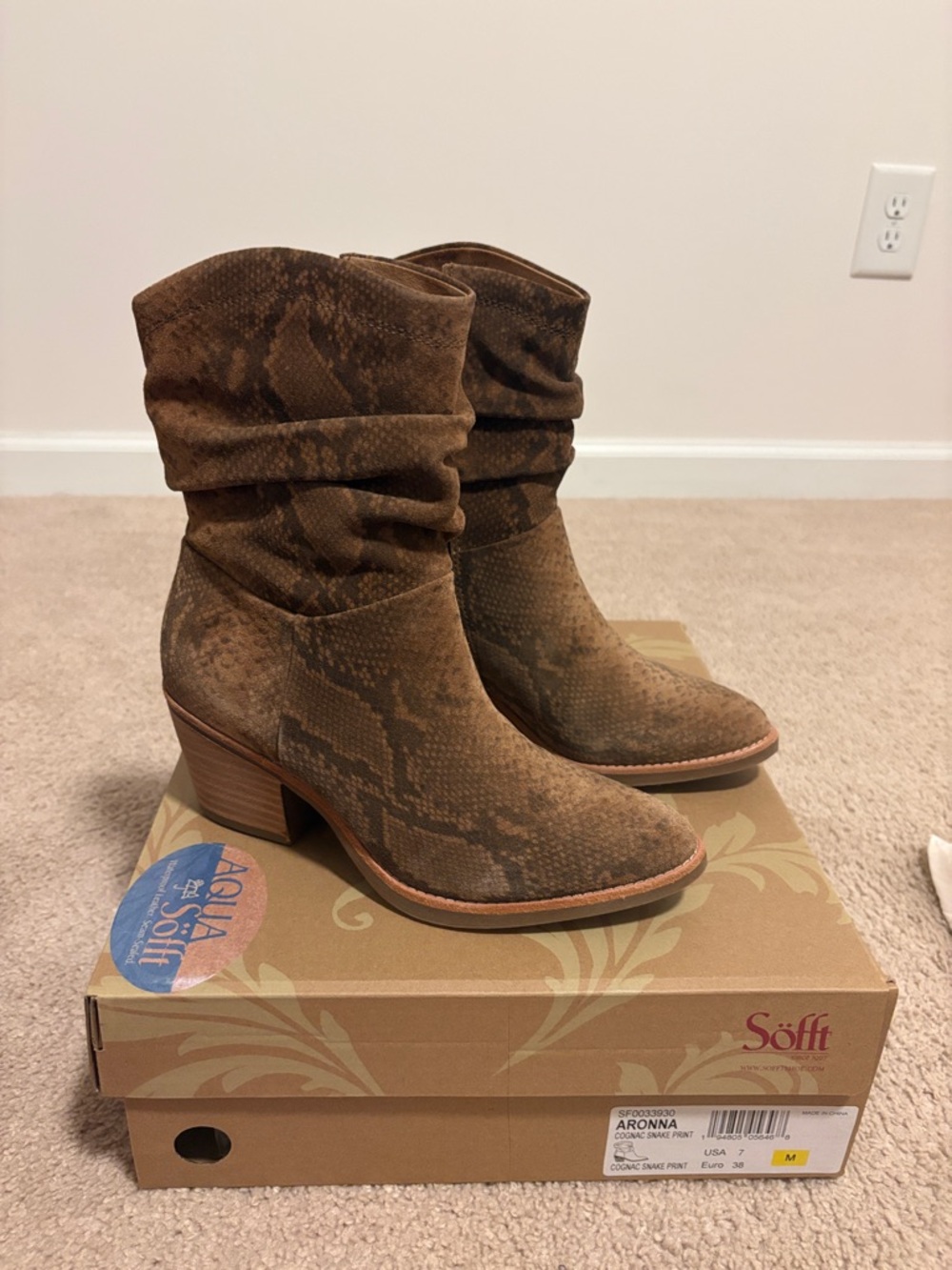 Sofft Brown Snake-Print Slouch Ankle Boots
